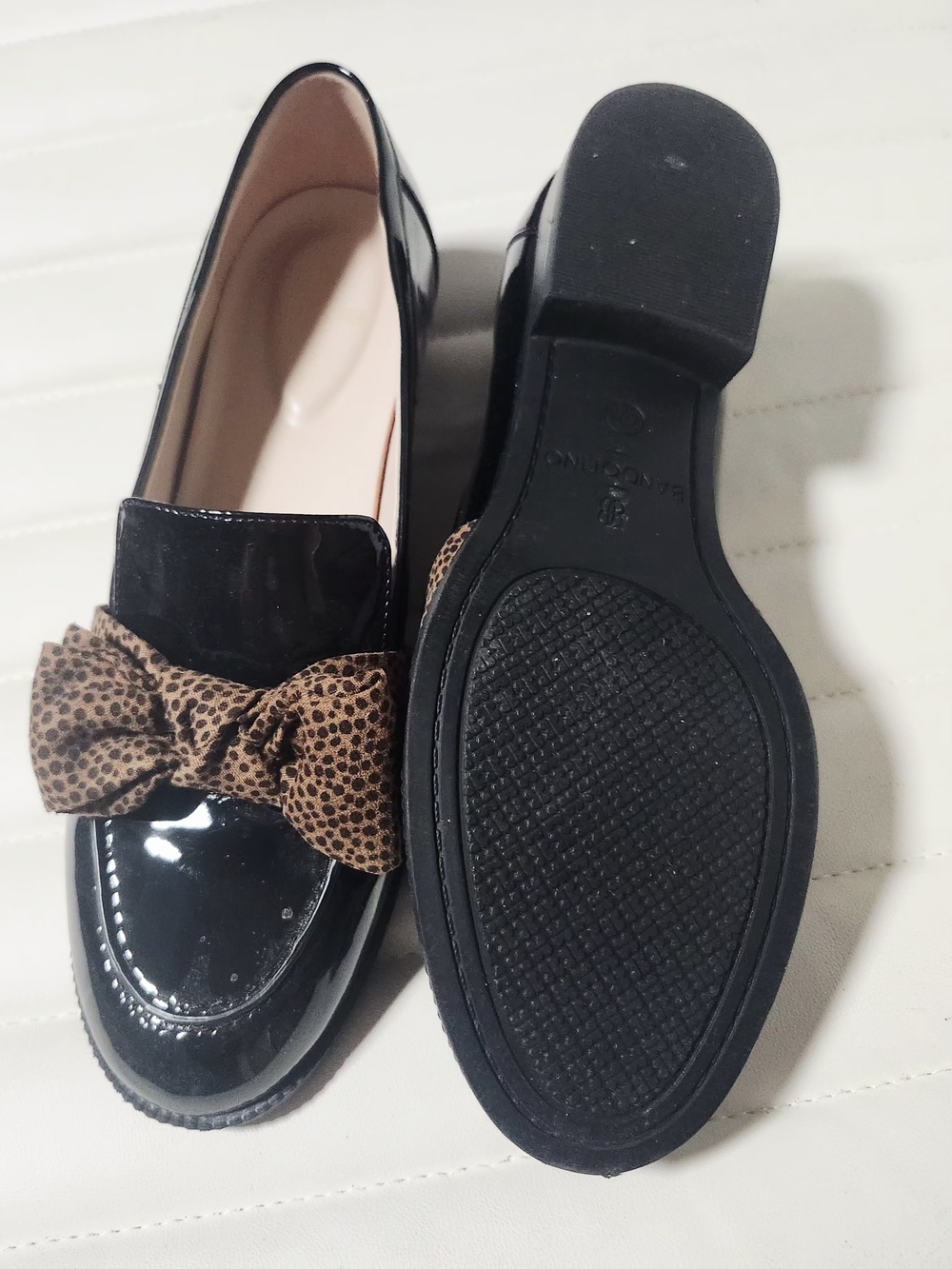 Bandolino Women's Lindio Black Patent Loafers with Brown Bow Detail - Picture 6 of 9